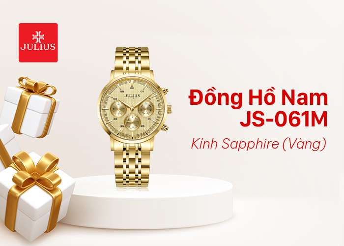 Quà tặng bố - Đồng Hồ Nam JS-061M Julius Hàn Quốc Kính Sapphire (Vàng)