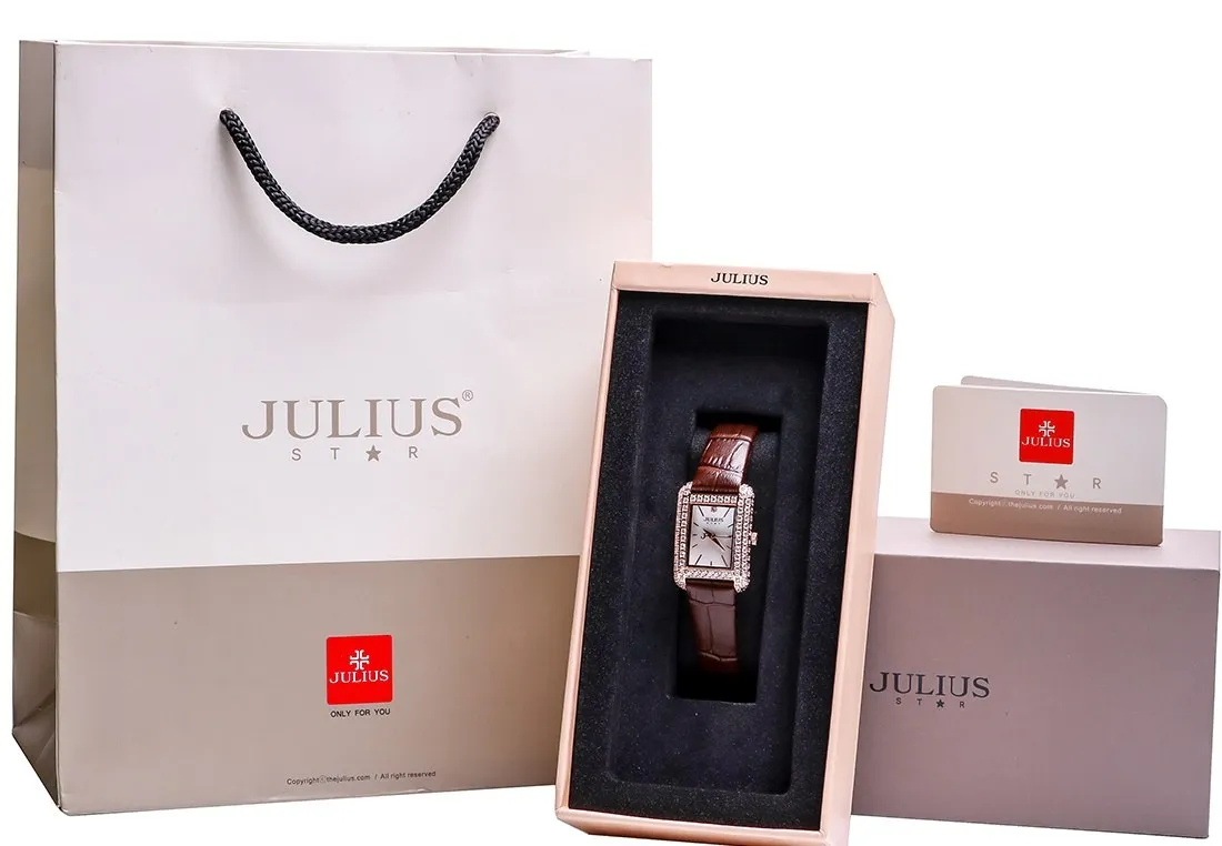 Đồng Hồ Nữ JS-046A Kính Sapphire Julius Hàn Quốc Dây Da (Nâu)