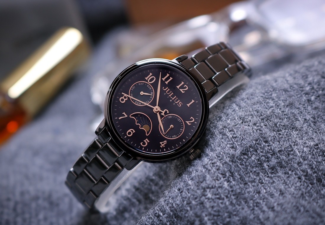Đồng Hồ Nữ JS-047C Julius Star Kính saphire Hàn Quốc (Đen)