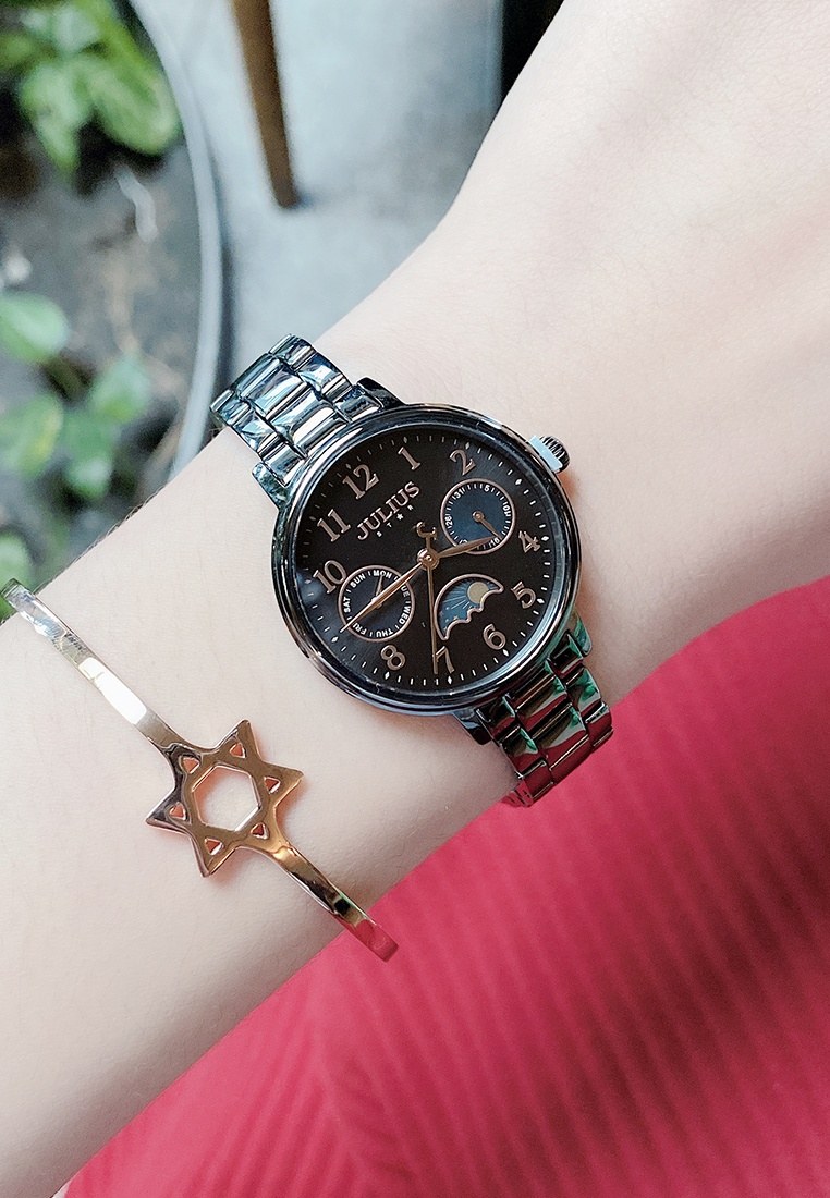 Đồng Hồ Nữ JS-047C Julius Star Kính saphire Hàn Quốc (Đen)