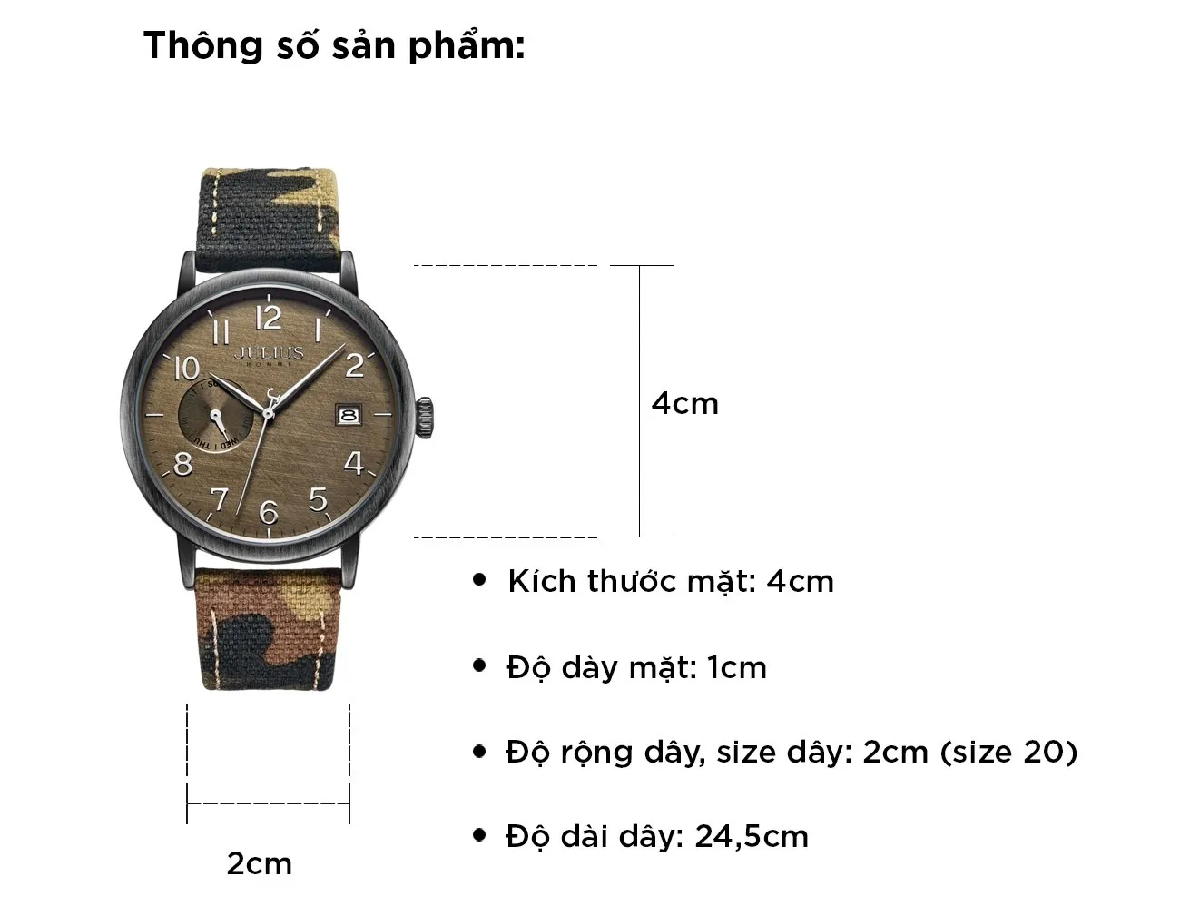 Đồng Hồ Nam JAH-125B Julius Homme Hàn Quốc (Màu Nâu) - thông số sản phẩm