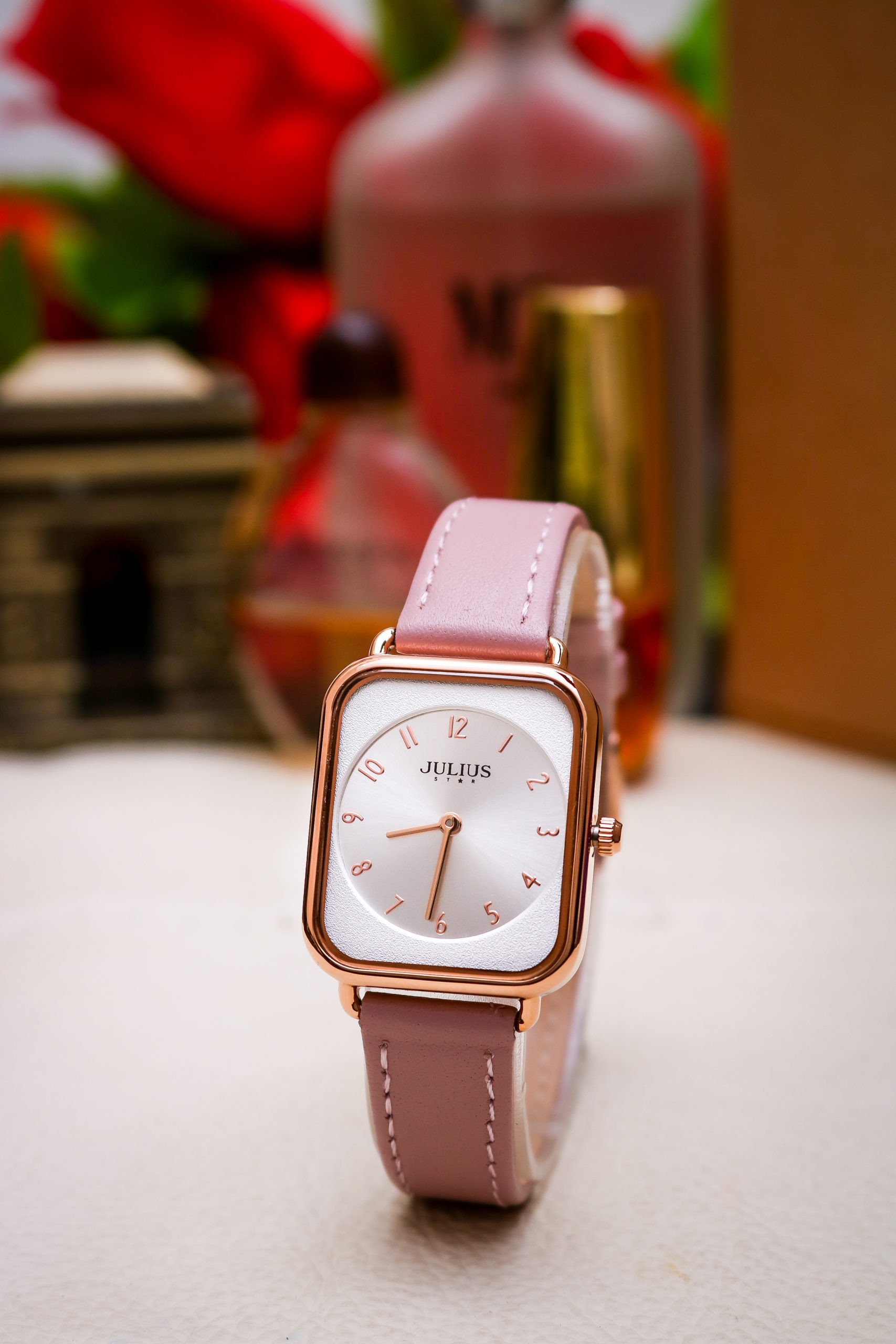 Đồng Hồ Nữ JS-050A Julius Star Kính Saphire Hàn Quốc (Hồng)