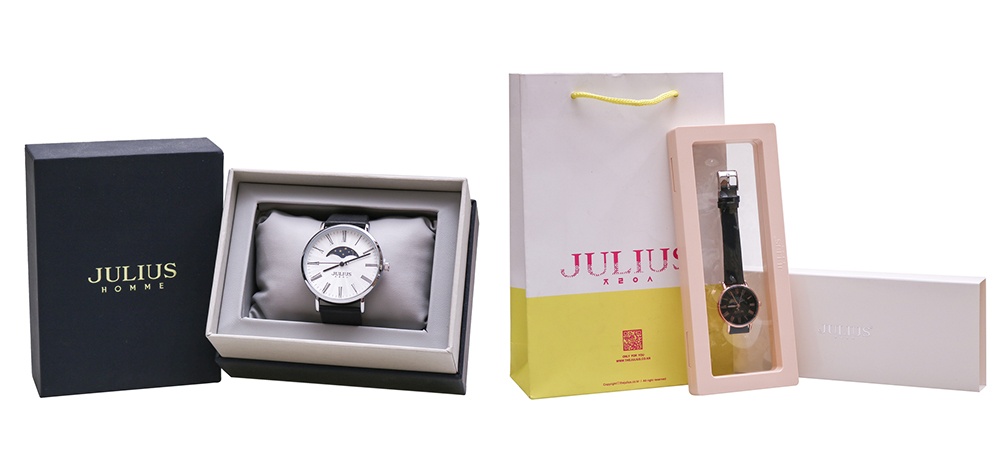 Đồng Hồ Cặp JA-1308MA/LA Julius Hàn Quốc Lịch Mặt Trăng (Đen Trắng) - full box