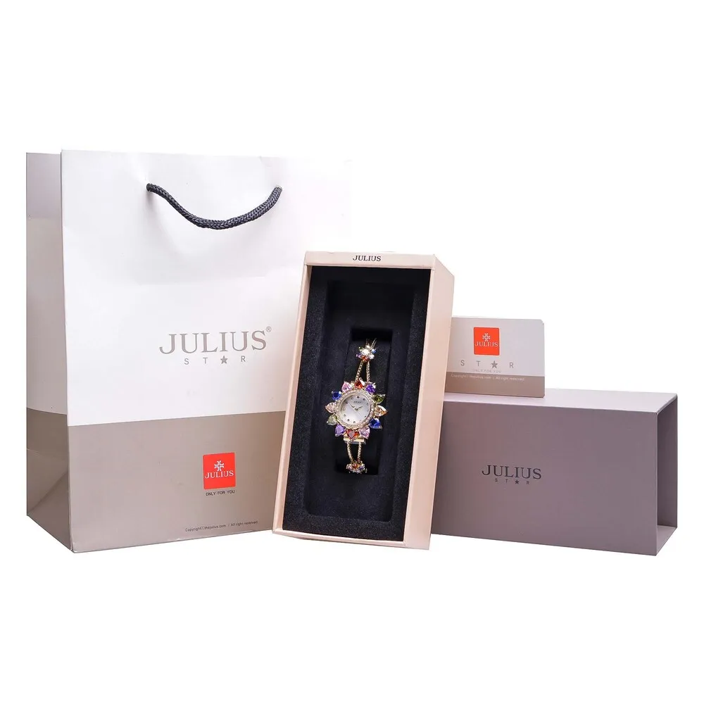 Đồng Hồ Nữ JS-021A Julius Star Mặt Hoa Đính Đá swarovski (Vàng ) - full box