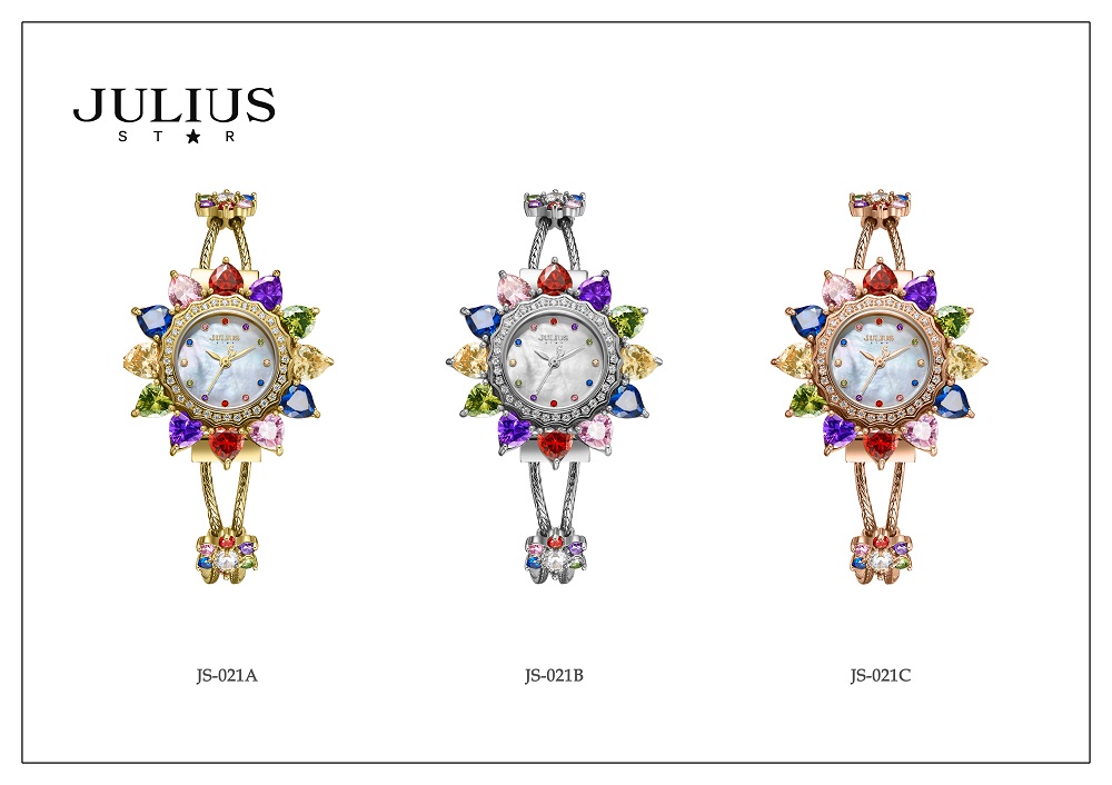 Đồng Hồ Nữ JS-021A Julius Star Mặt Hoa Đính Đá swarovski (Vàng ) - bộ sưu tập màu sắc