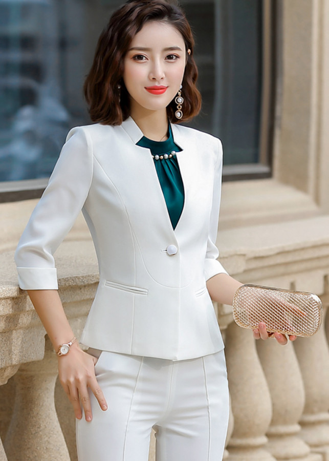 Đồng phục công sở áo vest nữ cao cấp màu trắng  May đồng phục Việt