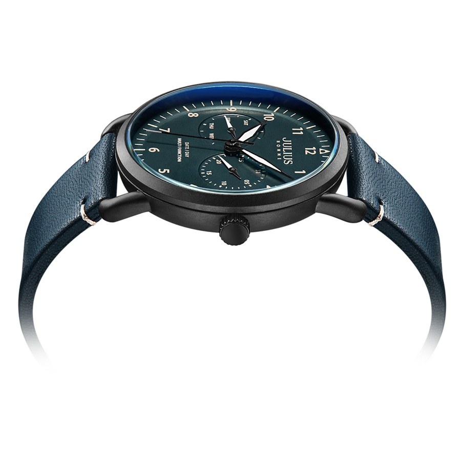 Đồng Hồ Nam JAH-120D Julius Hàn Quốc Dây Da (Xanh) - mặt trước nghiêng tt