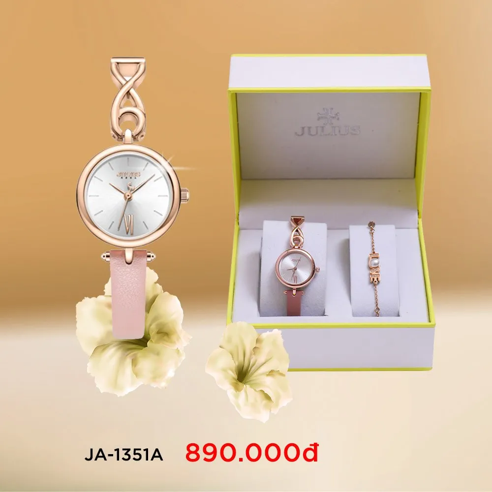 Đồng Hồ Nữ JA-1351A Julius Hàn Quốc Dây Da (Hồng) - full box