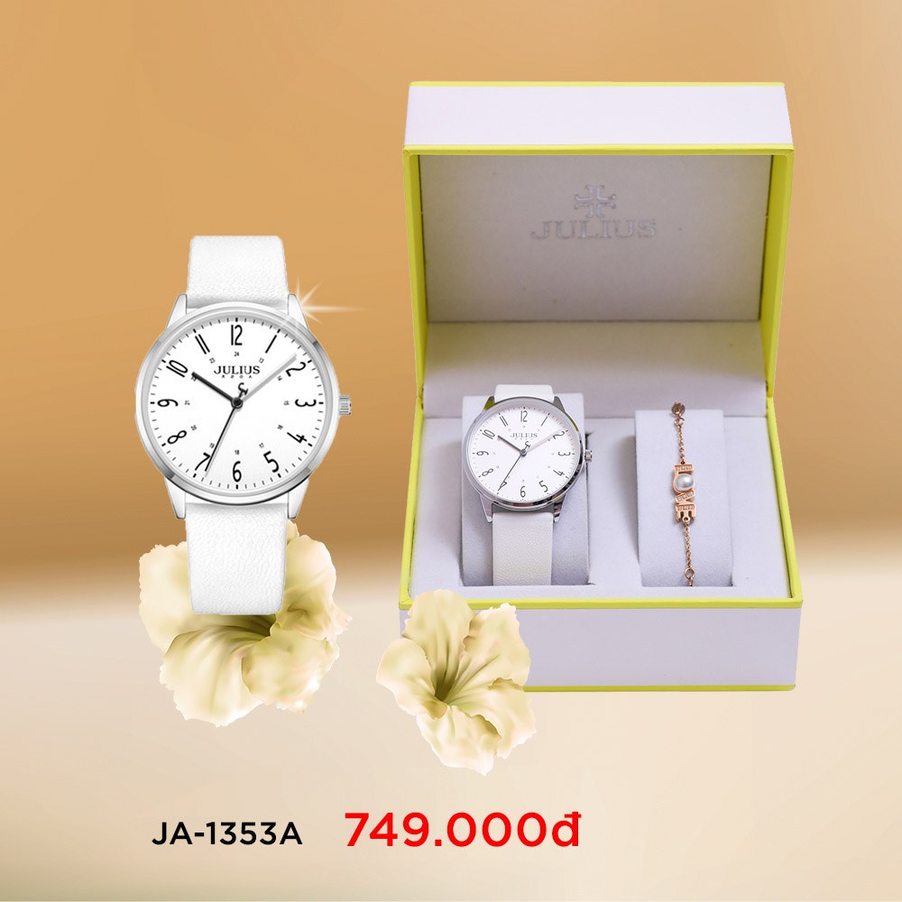 Đồng Hồ Nữ JA-1353A Julius Hàn Quốc Dây Da (Trắng) - full box giá