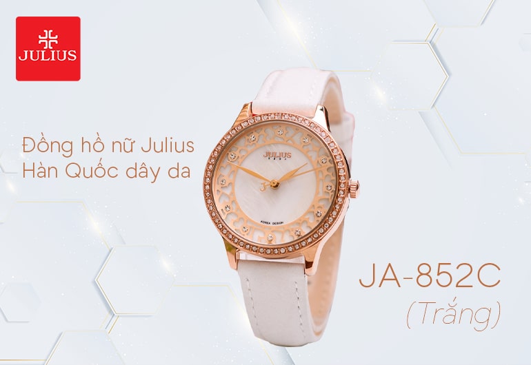 Đồng hồ nữ Julius Hàn Quốc dây da JA-852C (Trắng)