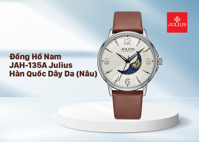 Đồng hồ nam JAH-135A Julius Hàn Quốc dây da (Nâu)